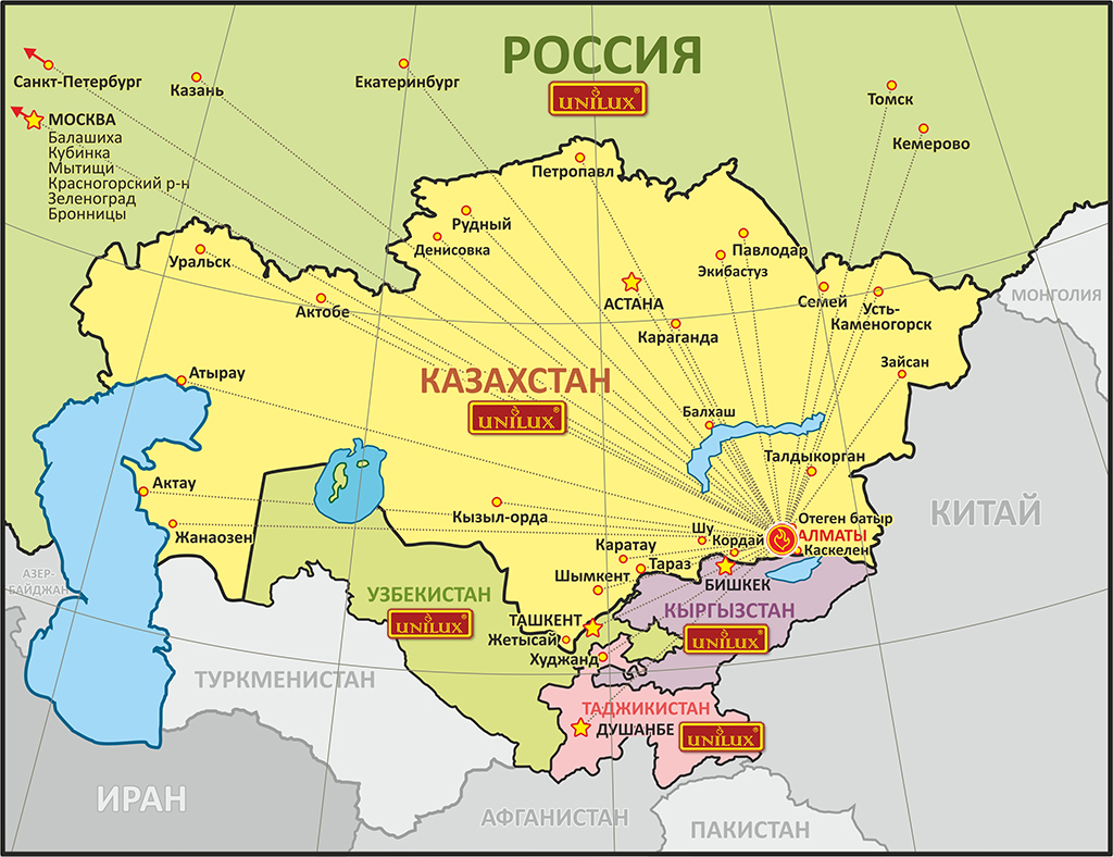 Карта дилеров Unilux по СНГ